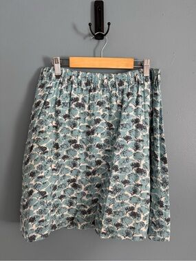 Boden Teal Floral Elastic-Waist A-Line Skirt